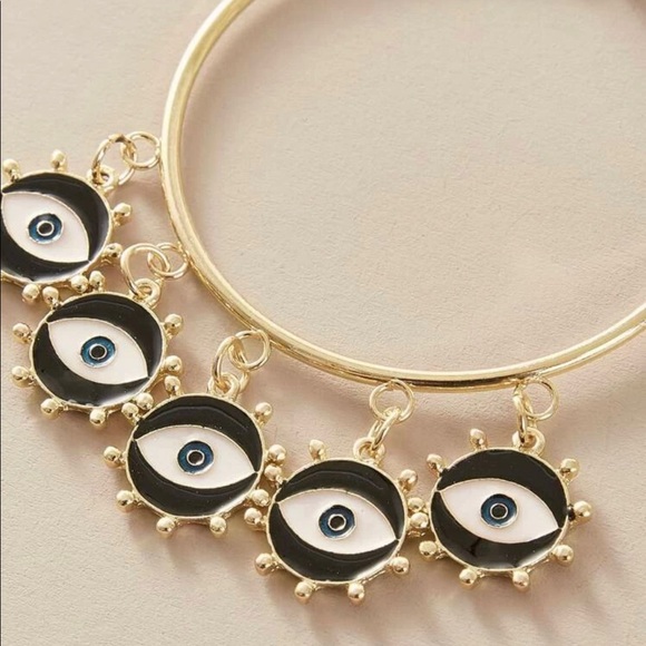 NEW Evil Eye Charm Gold Hoop Dangle Earrings - Picture 6 of 6